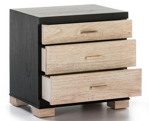 Table de chevet 3 tiroirs bois massif peint noir et blanc Sasie - Photo n°2; ?>