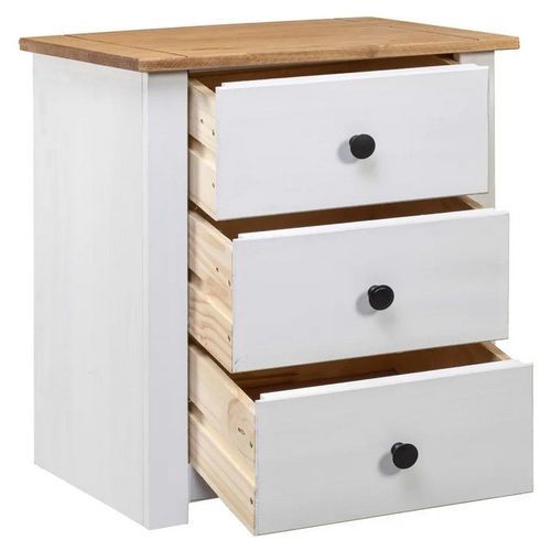 Table de chevet 3 tiroirs pin massif foncé et blanc Daryl - Photo n°2; ?>