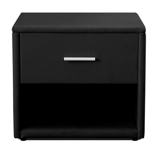Table de chevet à LED 1 tiroir 1 niche simili cuir noir Edet - Photo n°2; ?>