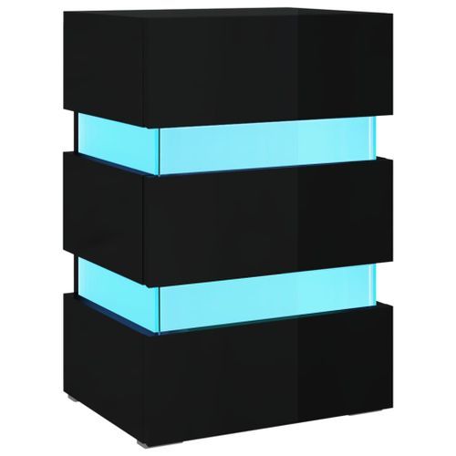 Table de chevet à LED noir brillant 45x35x67 cm bois ingénierie - Photo n°2; ?>