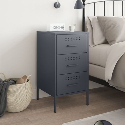 Table de chevet anthracite 36x39x68 cm acier laminé à froid - Photo n°3; ?>