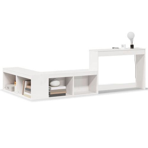 Table de chevet avec bureau blanc bois de pin massif - Photo n°2; ?>