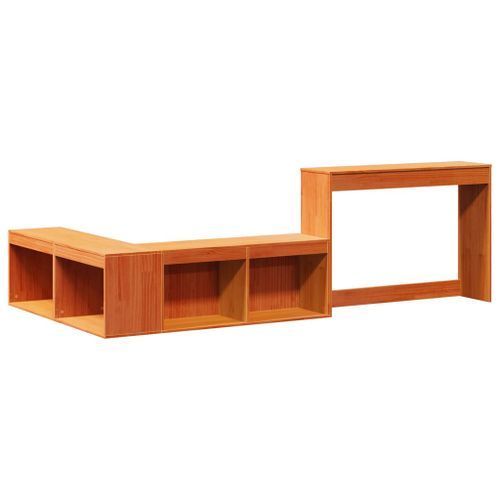 Table de chevet avec bureau cire marron bois de pin massif - Photo n°3; ?>