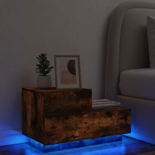 Table de chevet avec lumières LED chêne fumé 70x36x40,5 cm - Photo n°2; ?>