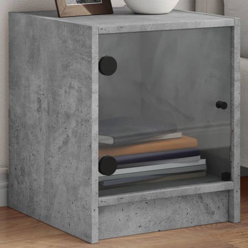 Table de chevet avec porte en verre gris béton 35x37x42 cm - Photo n°2; ?>