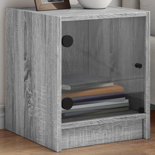 Table de chevet avec porte en verre sonoma gris 35x37x42 cm - Photo n°2; ?>