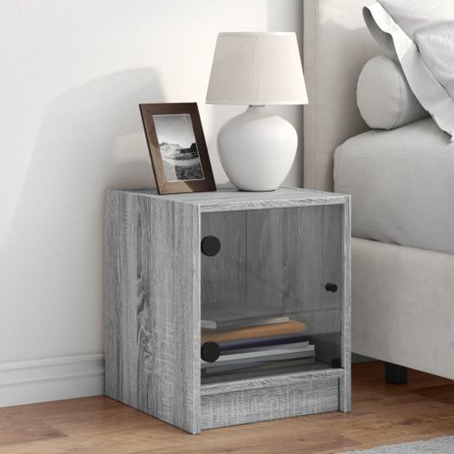 Table de chevet avec porte en verre sonoma gris 35x37x42 cm - Photo n°3; ?>