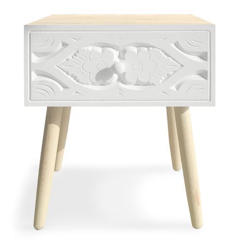 Table de chevet bois massif blanc et pieds bois clair Miras - Photo n°2; ?>
