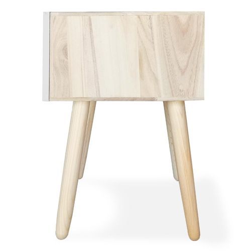 Table de chevet bois massif blanc et pieds bois clair Miras - Photo n°3; ?>