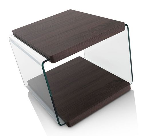 Table de chevet bois noyer foncé et pieds verre transparent Osso - Photo n°2; ?>