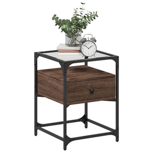 Table de chevet chêne marron 40x40x55 cm bois d’ingénierie - Photo n°3; ?>