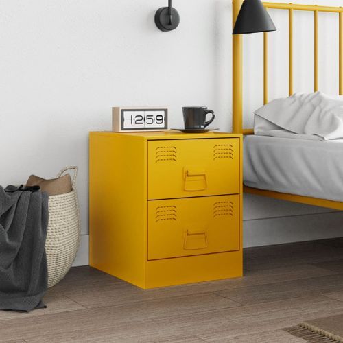 Table de chevet jaune 34,5x39x44 cm acier - Photo n°3; ?>