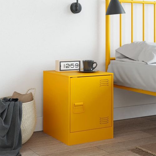 Table de chevet jaune moutarde 34,5x39x44 cm acier - Photo n°3; ?>