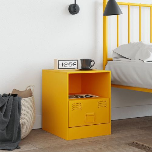 Table de chevet jaune moutarde 34,5x39x44 cm acier - Photo n°3; ?>