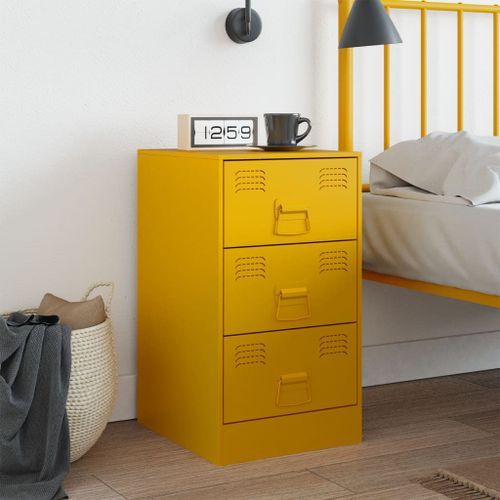 Table de chevet jaune moutarde 34,5x39x62 cm acier - Photo n°3; ?>