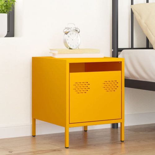 Table de chevet jaune moutarde 35x39x43,5 cm acier - Photo n°3; ?>