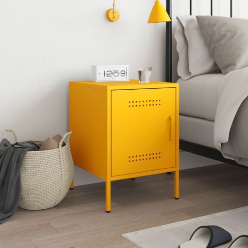 Table de chevet jaune moutarde 36x39x50,5 cm acier - Photo n°3; ?>