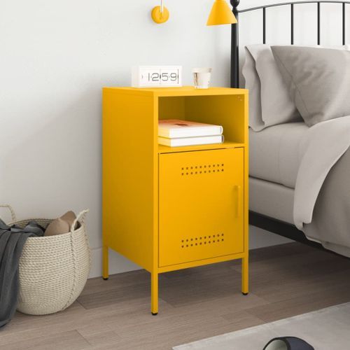 Table de chevet jaune moutarde 36x39x68 cm acier laminé à froid - Photo n°3; ?>