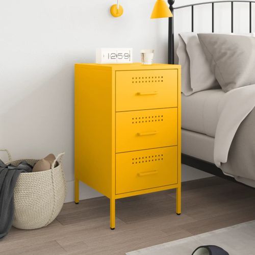 Table de chevet jaune moutarde 36x39x68 cm acier laminé à froid - Photo n°3; ?>