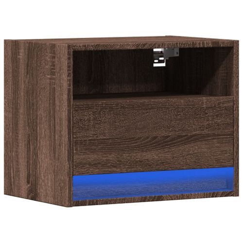 Table de chevet murale avec lumières LED chêne marron - Photo n°3; ?>