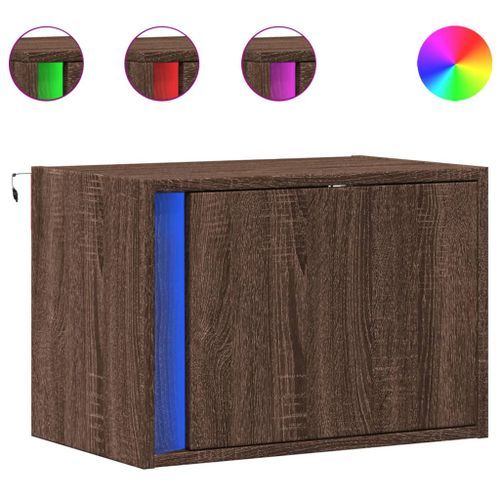 Table de chevet murale avec lumières LED chêne marron - Photo n°2; ?>