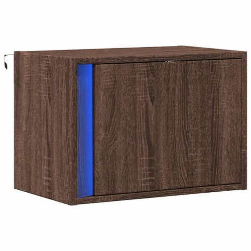 Table de chevet murale avec lumières LED chêne marron - Photo n°3; ?>