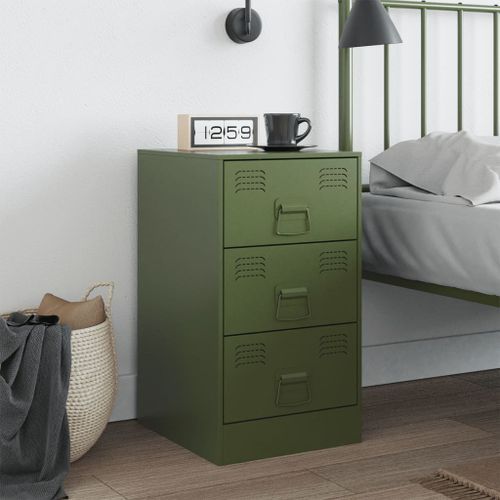 Table de chevet vert olive 34,5x39x62 cm acier - Photo n°3; ?>