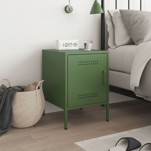 Table de chevet vert olive 36x39x50,5 cm acier - Photo n°3; ?>