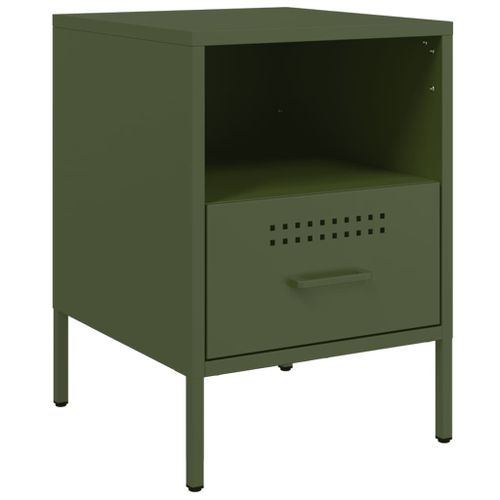 Table de chevet vert olive 36x39x50,5 cm acier laminé à froid - Photo n°2; ?>