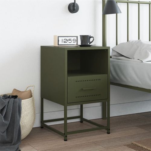 Table de chevet vert olive 36x39x60,5 cm acier - Photo n°3; ?>