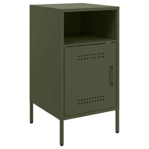 Table de chevet vert olive 36x39x68 cm acier laminé à froid - Photo n°2; ?>