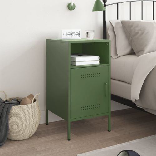 Table de chevet vert olive 36x39x68 cm acier laminé à froid - Photo n°3; ?>