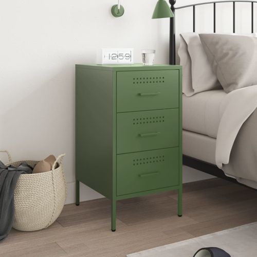 Table de chevet vert olive 36x39x68 cm acier laminé à froid - Photo n°3; ?>