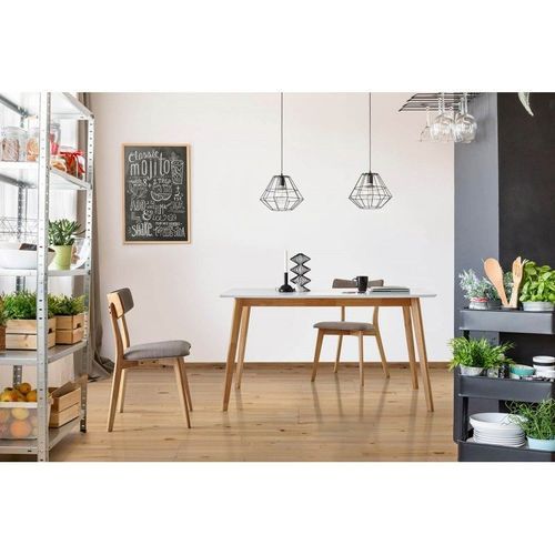 Table de cuisine rectangulaire Askin – Finition blanc brillant et pieds en bois clair - Photo n°2; ?>