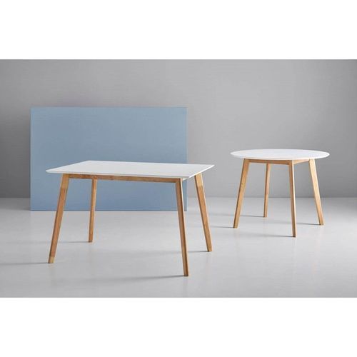 Table de cuisine rectangulaire Askin – Finition blanc brillant et pieds en bois clair - Photo n°3; ?>