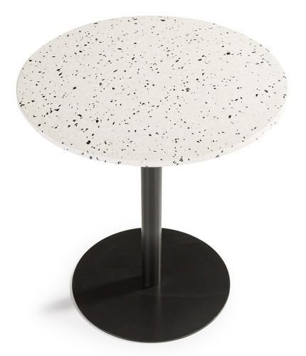 Table de cuisine ronde granite blanc et pied métal noir D 70 cm - Photo n°3; ?>