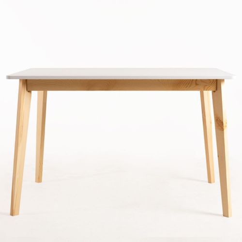 Table de cuisine scandinave blanc brillant et pieds bois clair Epuria 120 cm - Photo n°2; ?>