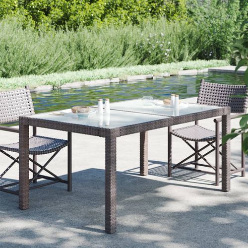 Table de jardin 150x90x75 cm Verre trempé/résine tressée Marron - Photo n°2; ?>