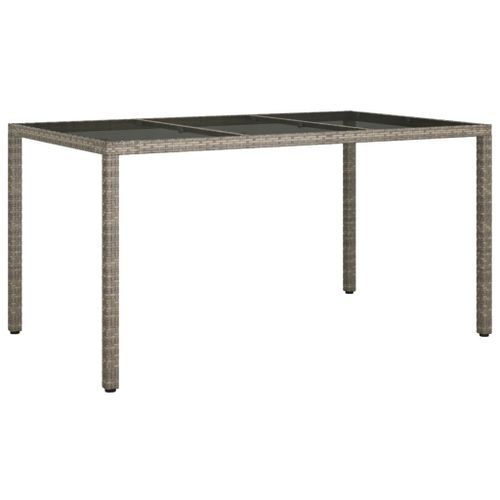 Table de jardin 150x90x75cm Verre trempé et résine tressée Gris - Photo n°2; ?>