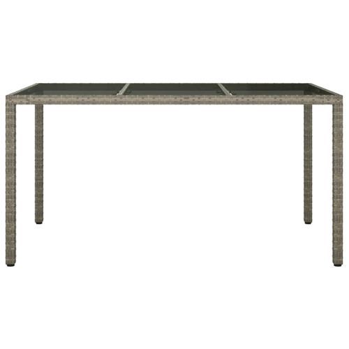 Table de jardin 150x90x75cm Verre trempé et résine tressée Gris - Photo n°3; ?>