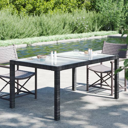 Table de jardin 150x90x75cm Verre trempé et résine tressée Noir - Photo n°2; ?>