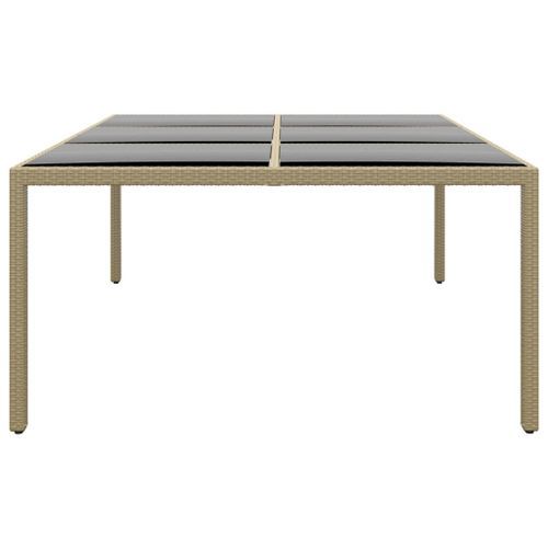 Table de jardin 200x150x75 cm Verre trempé/résine tressée Beige - Photo n°3; ?>