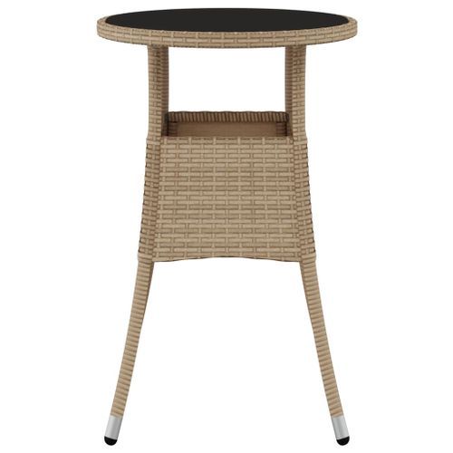 Table de jardin Ø60x75 cm Verre trempé/résine tressée Beige - Photo n°3; ?>