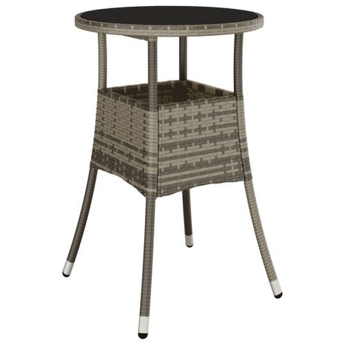 Table de jardin Ø60x75 cm Verre trempé/résine tressée Gris - Photo n°2; ?>