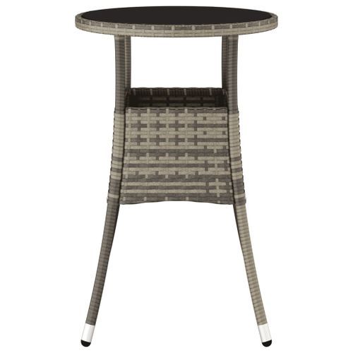 Table de jardin Ø60x75 cm Verre trempé/résine tressée Gris - Photo n°3; ?>