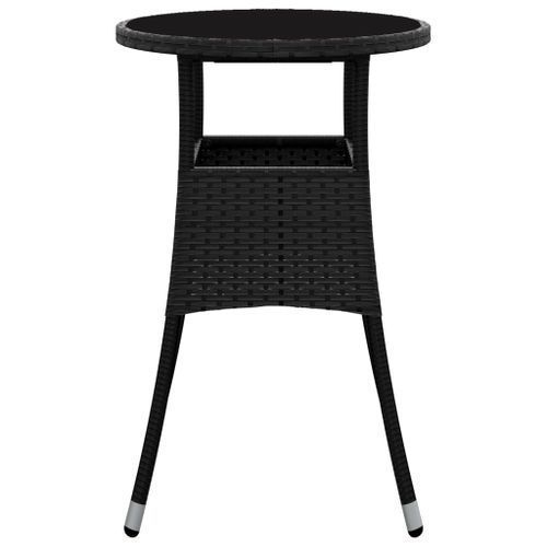 Table de jardin Ø60x75 cm Verre trempé/résine tressée Noir - Photo n°3; ?>