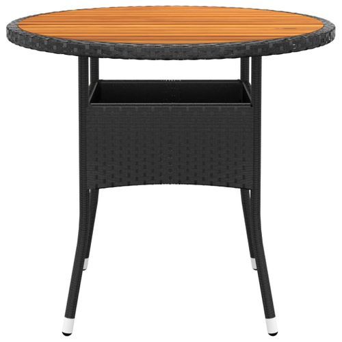 Table de jardin Ø80x75 cm Résine tressée et bois d'acacia Noir - Photo n°2; ?>