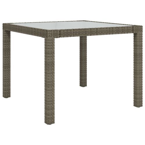 Table de jardin 90x90x75 cm Verre trempé et résine tressée Gris - Photo n°2; ?>