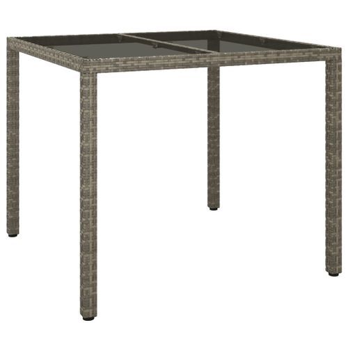 Table de jardin 90x90x75 cm Verre trempé et résine tressée Gris - Photo n°2; ?>