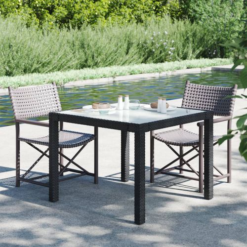 Table de jardin 90x90x75 cm Verre trempé et résine tressée Noir - Photo n°2; ?>